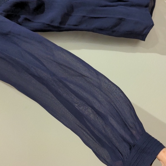 April Cornell Navy Blue Lace Sheer Blouse Size XS - Picture 3 of 7